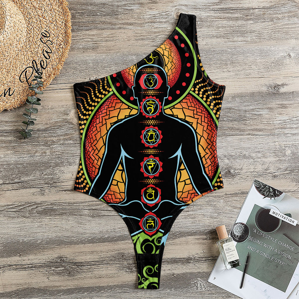 The Seven Chakras Print One Shoulder Bodysuit