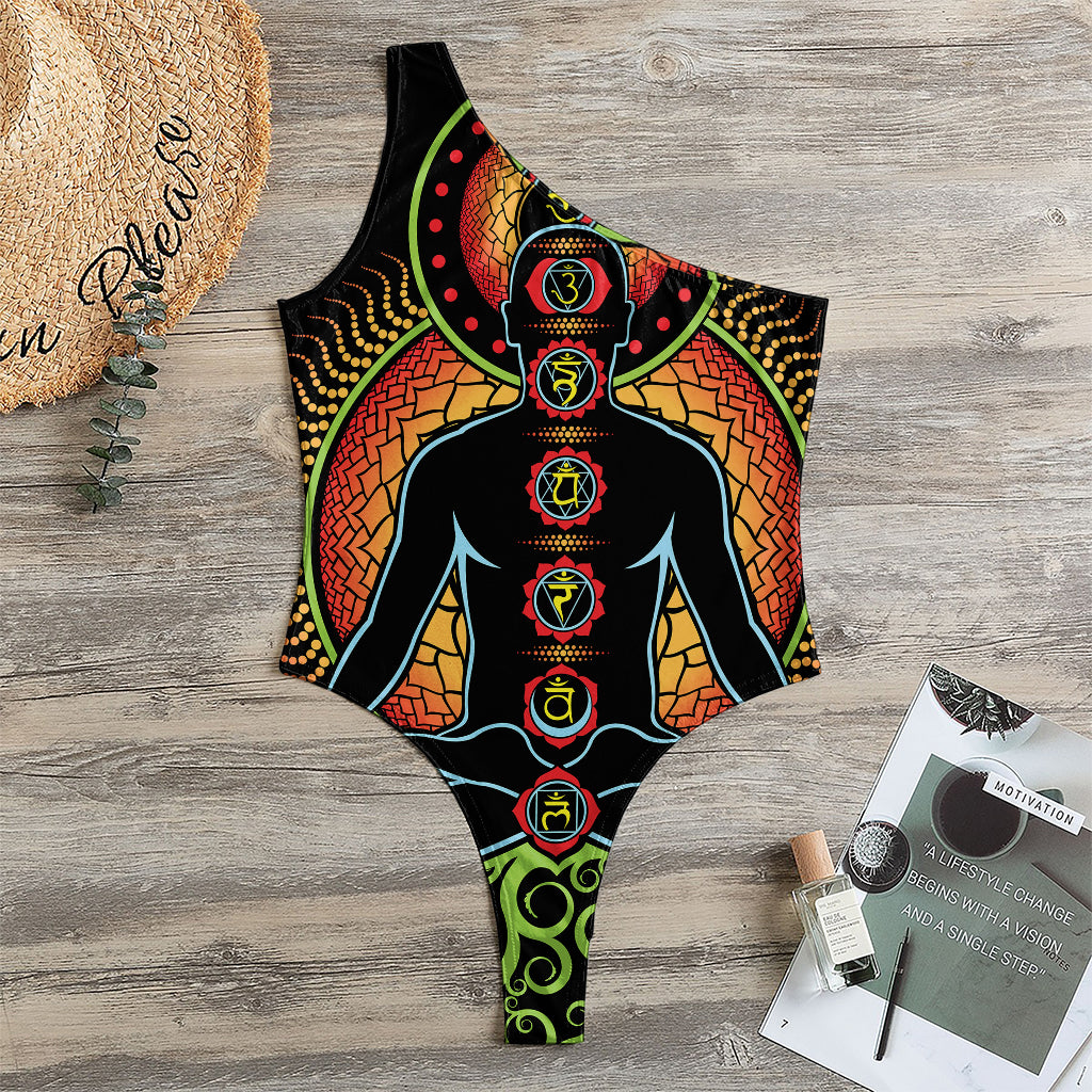 The Seven Chakras Print One Shoulder Bodysuit