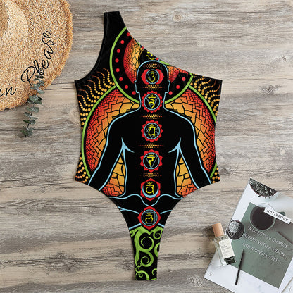 The Seven Chakras Print One Shoulder Bodysuit