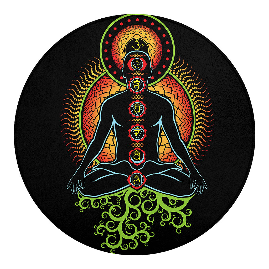 The Seven Chakras Print Round Blanket