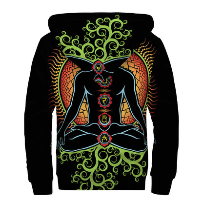 The Seven Chakras Print Sherpa Lined Zip Up Hoodie