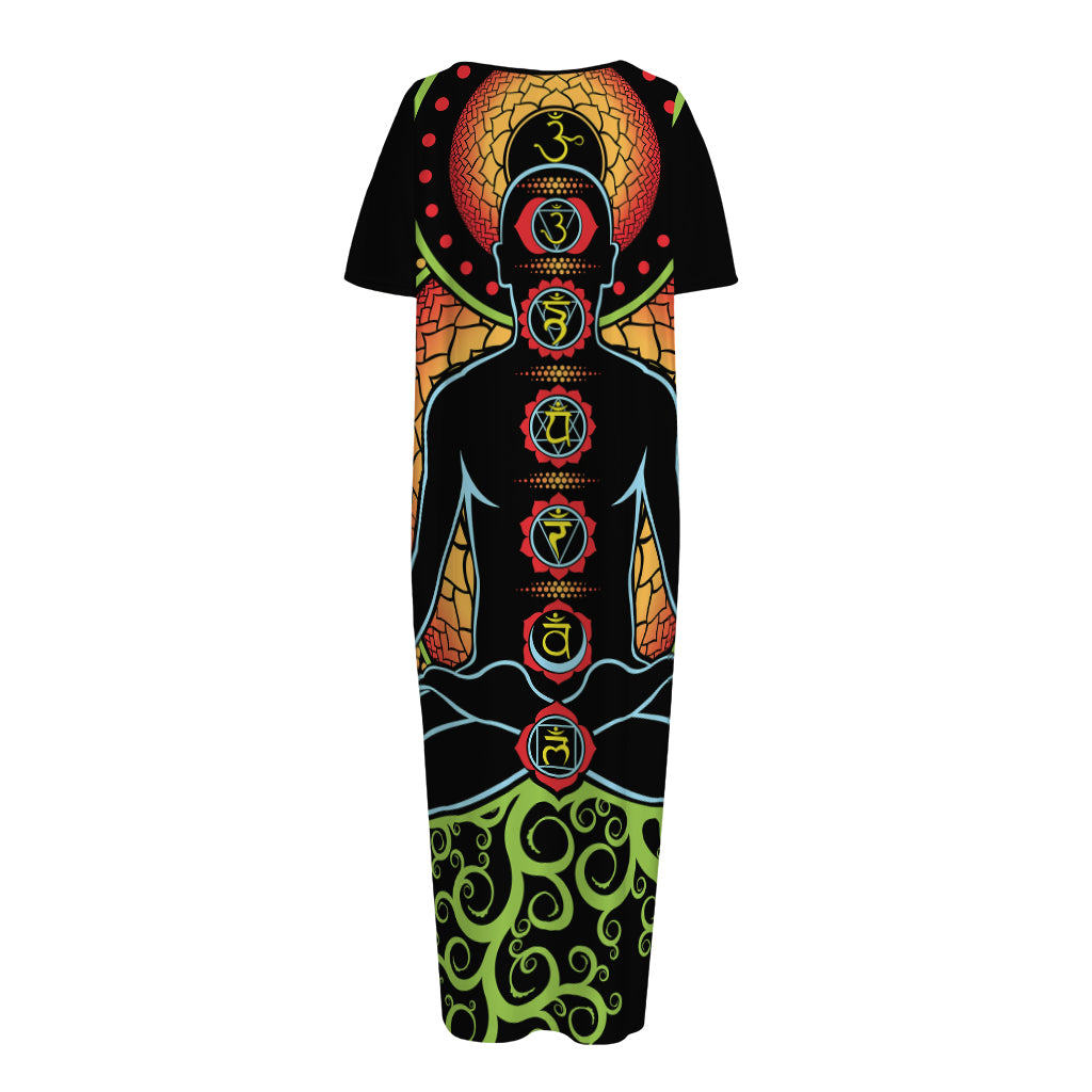 The Seven Chakras Print Short Sleeve Long Nightdress