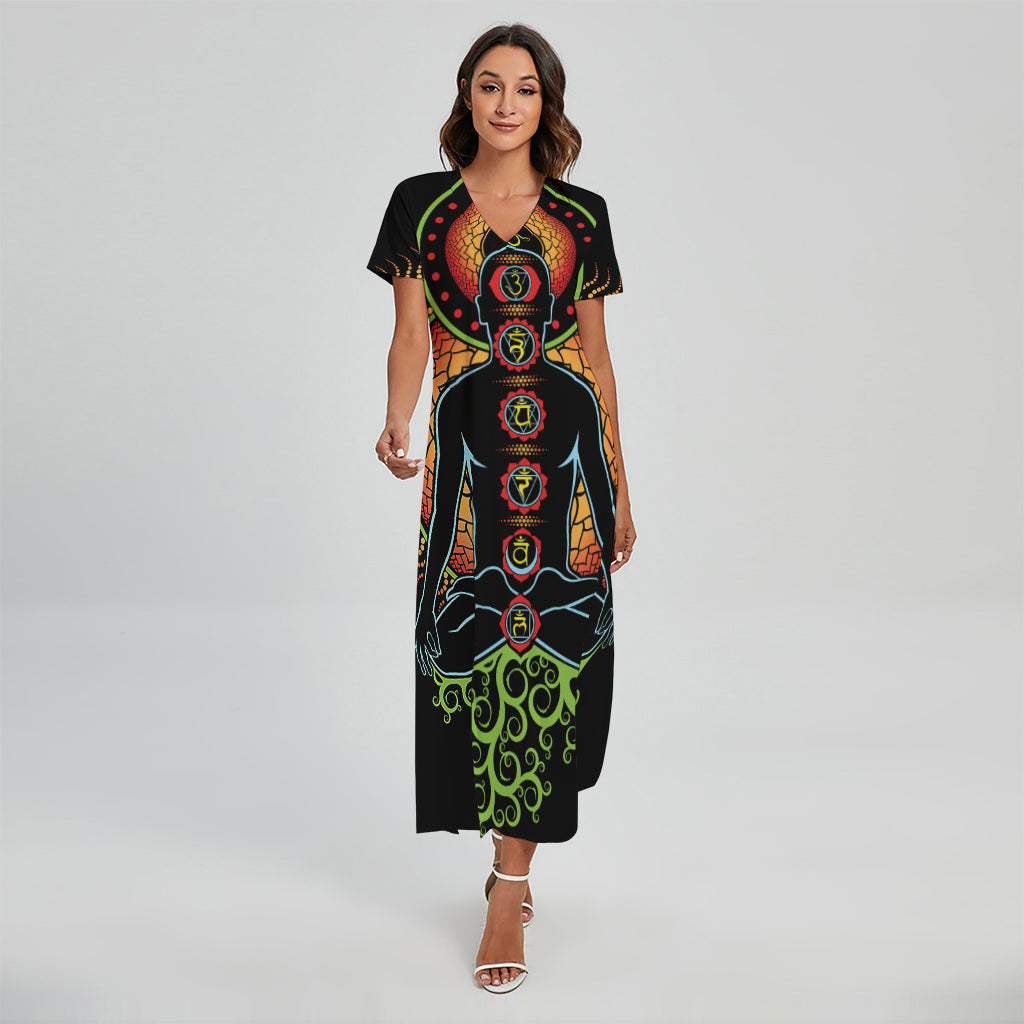 The Seven Chakras Print Short Sleeve Maxi Dress