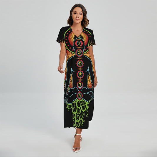 The Seven Chakras Print Short Sleeve Maxi Dress