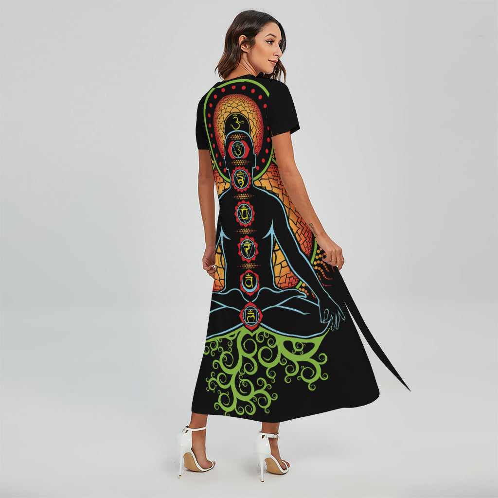The Seven Chakras Print Short Sleeve Maxi Dress