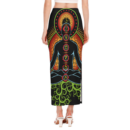 The Seven Chakras Print Side Slit Maxi Skirt