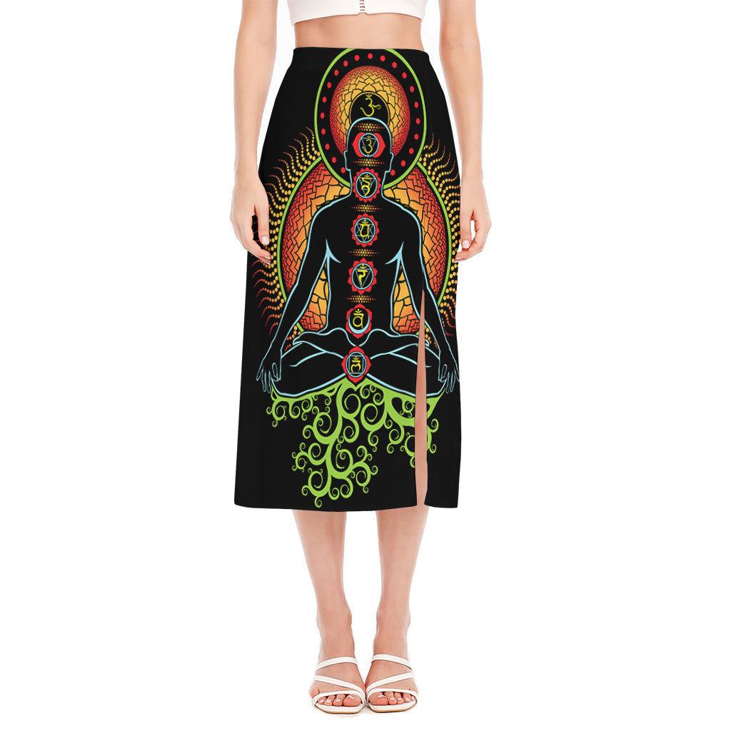 The Seven Chakras Print Side Slit Midi Skirt
