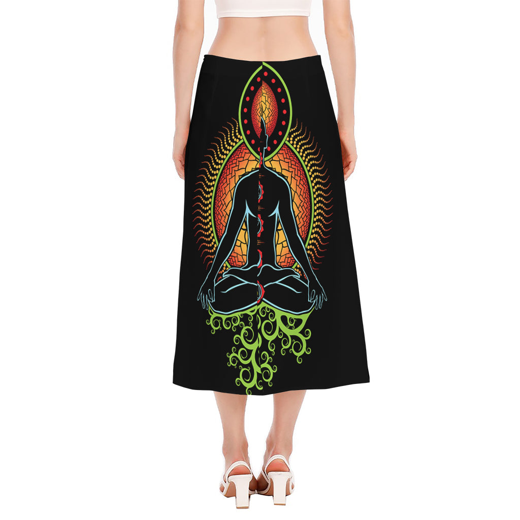 The Seven Chakras Print Side Slit Midi Skirt