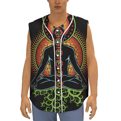 The Seven Chakras Print Sleeveless Baseball Jersey