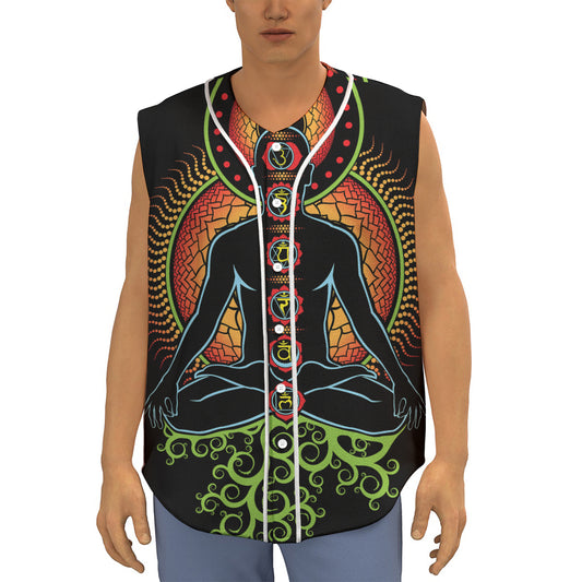 The Seven Chakras Print Sleeveless Baseball Jersey