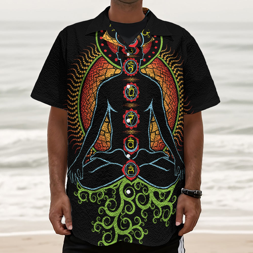 The Seven Chakras Print Textured Short Sleeve Shirt