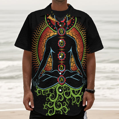 The Seven Chakras Print Textured Short Sleeve Shirt