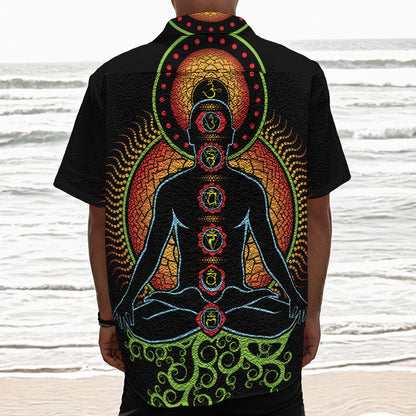 The Seven Chakras Print Textured Short Sleeve Shirt