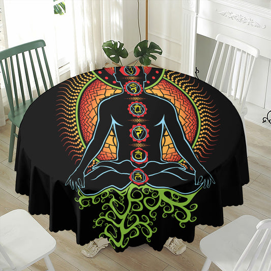 The Seven Chakras Print Waterproof Round Tablecloth