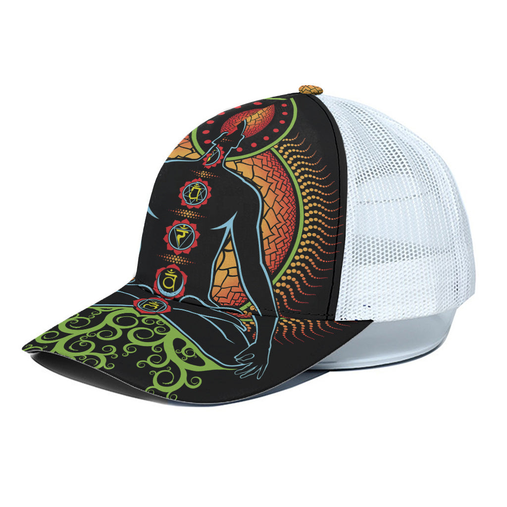 The Seven Chakras Print White Mesh Trucker Cap