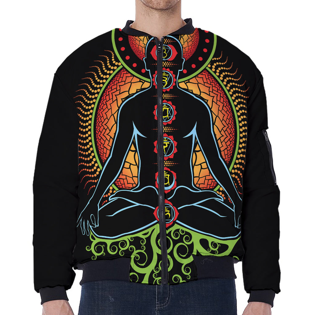 The Seven Chakras Print Zip Sleeve Bomber Jacket