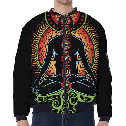 The Seven Chakras Print Zip Sleeve Bomber Jacket