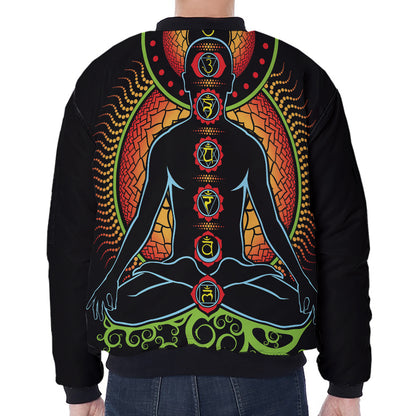 The Seven Chakras Print Zip Sleeve Bomber Jacket