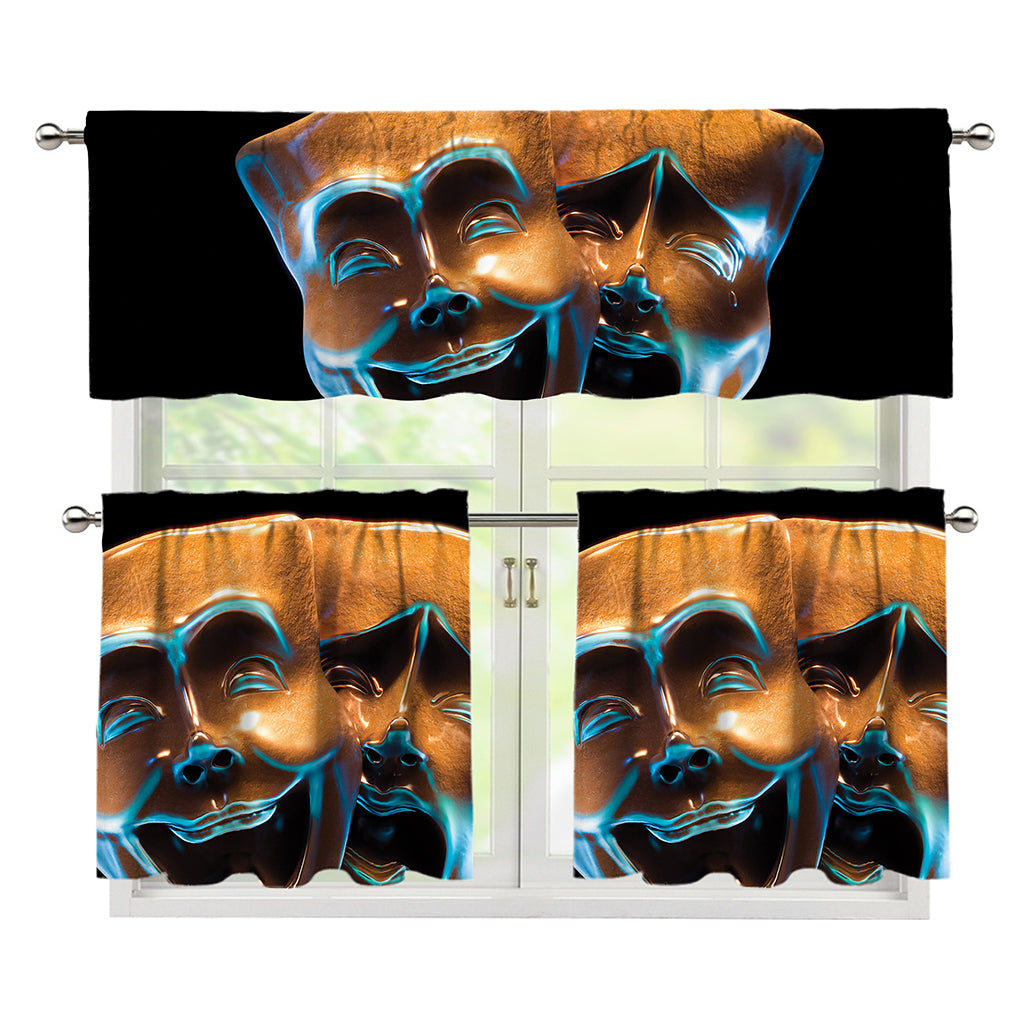 The Sock And Buskin Theatre Masks Print 3 Piece Kitchen Curtains