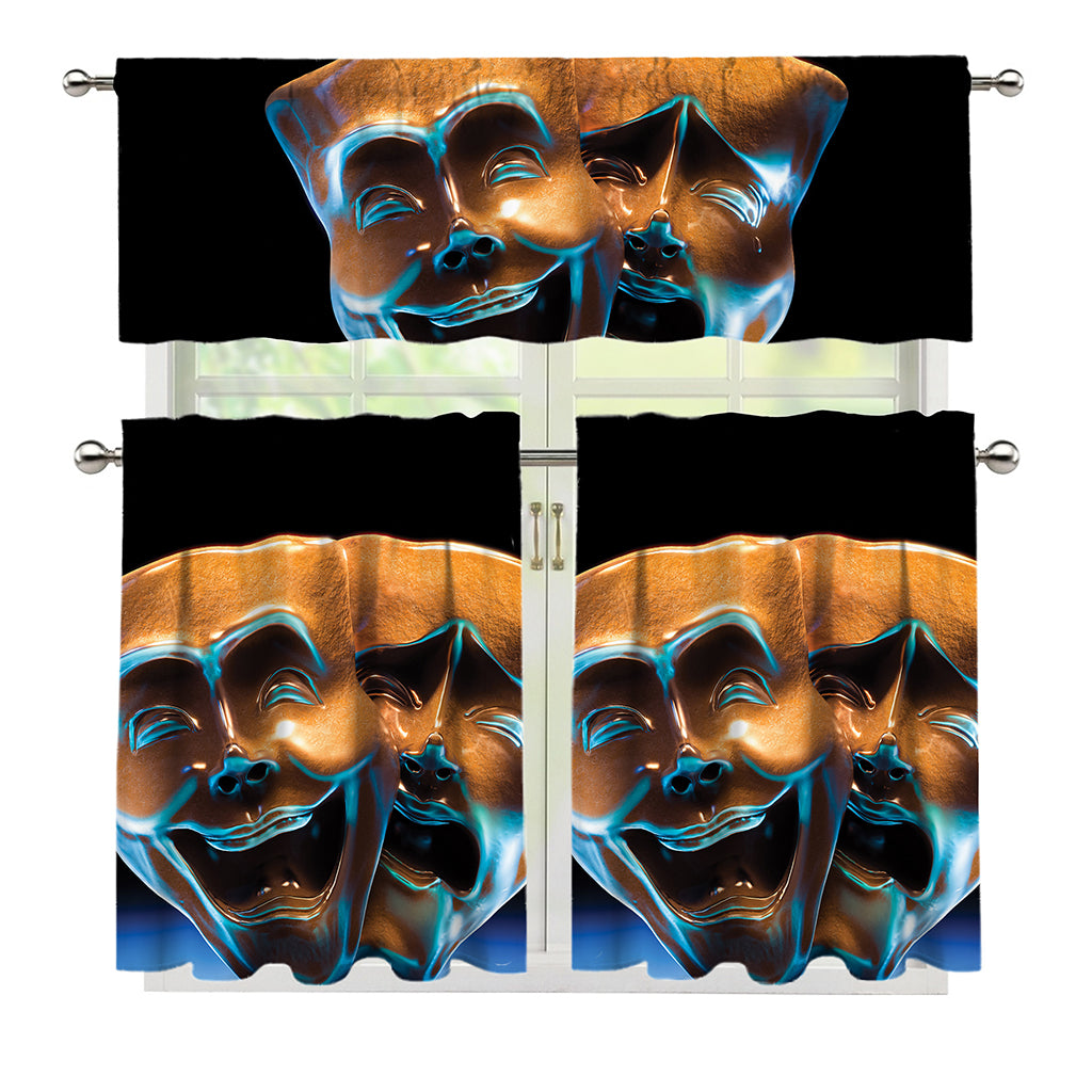 The Sock And Buskin Theatre Masks Print 3 Piece Kitchen Curtains
