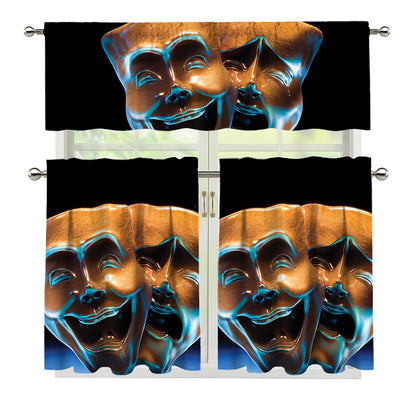 The Sock And Buskin Theatre Masks Print 3 Piece Kitchen Curtains