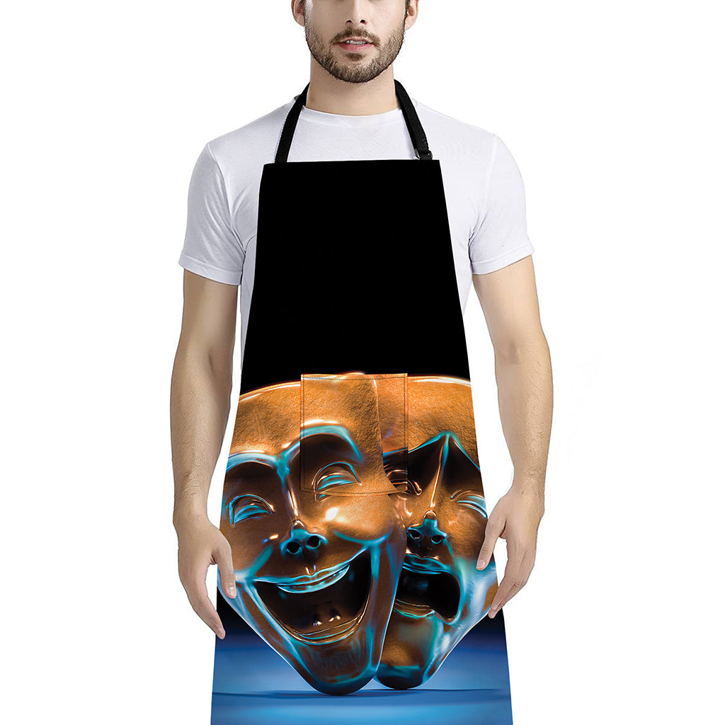 The Sock And Buskin Theatre Masks Print Bib Apron With Pocket