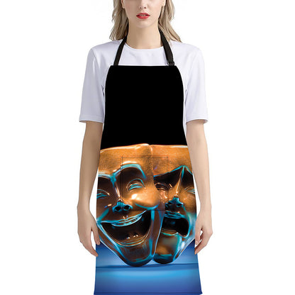 The Sock And Buskin Theatre Masks Print Bib Apron With Pocket