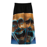 The Sock And Buskin Theatre Masks Print Cotton Front Slit Maxi Skirt