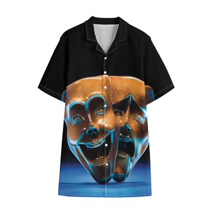 The Sock And Buskin Theatre Masks Print Cotton Hawaiian Shirt