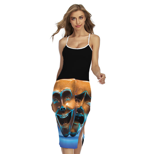 The Sock And Buskin Theatre Masks Print Cross Back Cami Dress