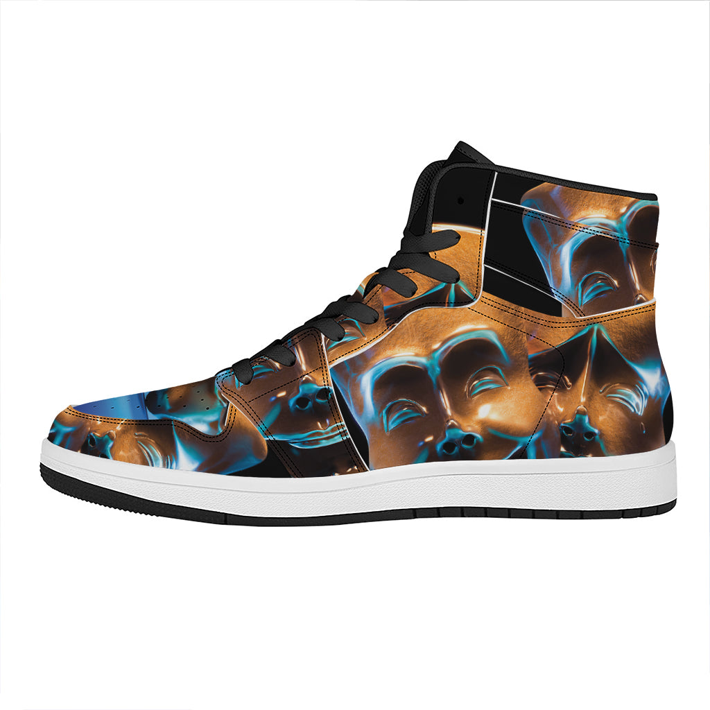 The Sock And Buskin Theatre Masks Print High Top Leather Sneakers