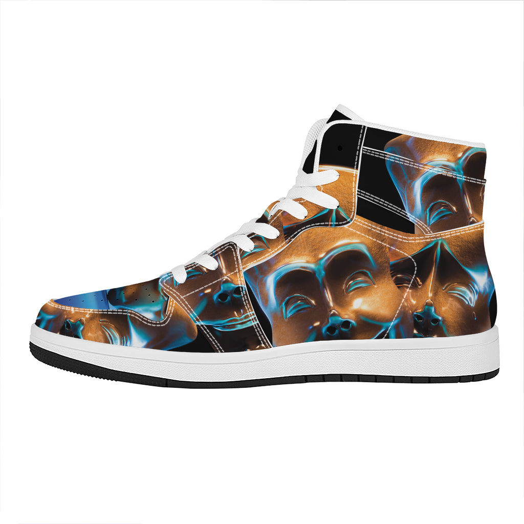 The Sock And Buskin Theatre Masks Print High Top Leather Sneakers
