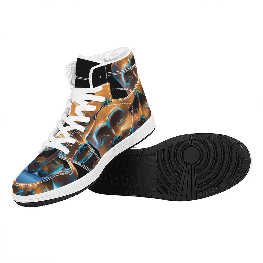 The Sock And Buskin Theatre Masks Print High Top Leather Sneakers