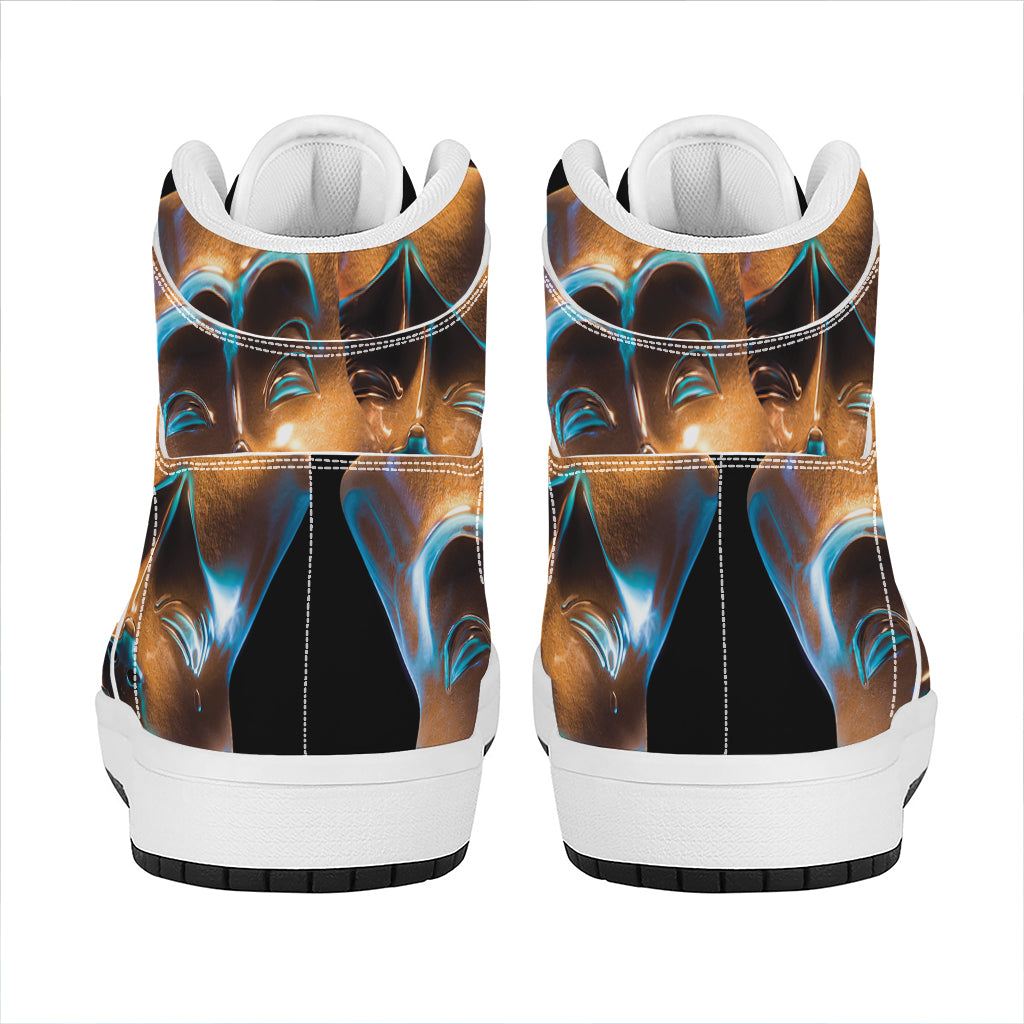 The Sock And Buskin Theatre Masks Print High Top Leather Sneakers