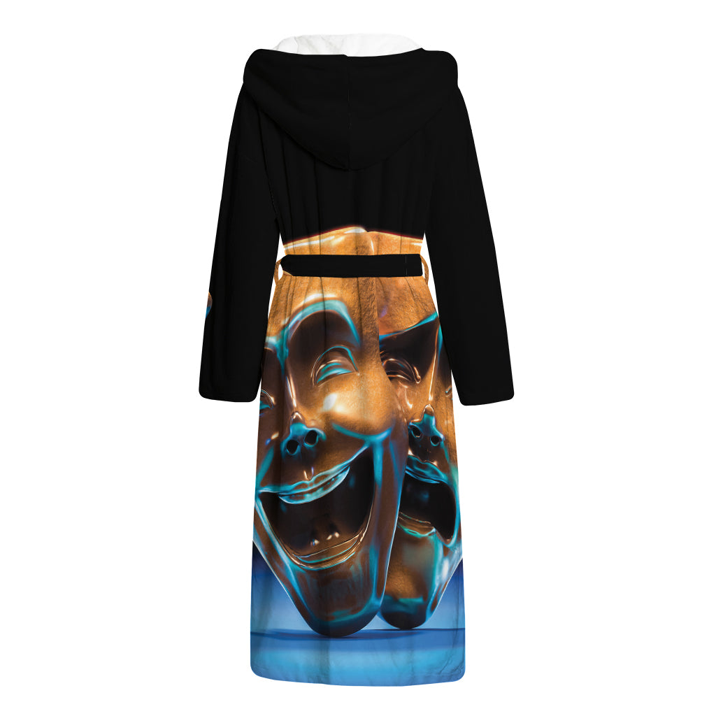 The Sock And Buskin Theatre Masks Print Hooded Bathrobe