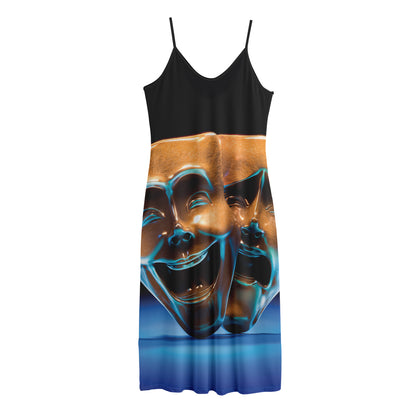 The Sock And Buskin Theatre Masks Print Jersey Midi Cami Dress