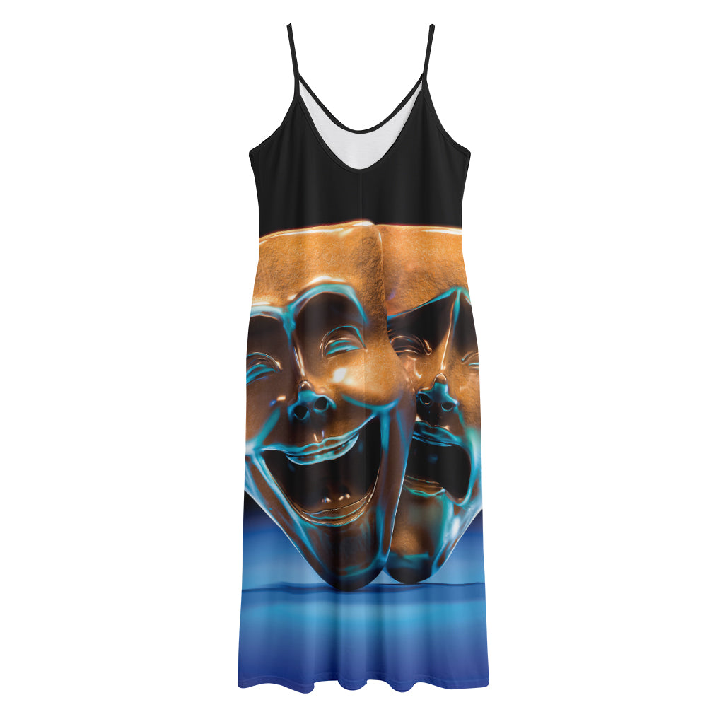 The Sock And Buskin Theatre Masks Print Jersey Midi Cami Dress