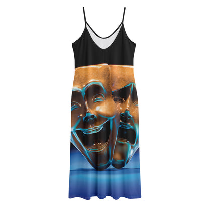 The Sock And Buskin Theatre Masks Print Jersey Midi Cami Dress