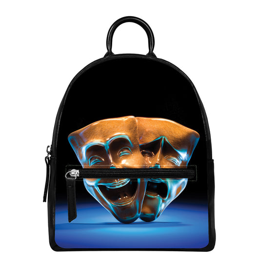 The Sock And Buskin Theatre Masks Print Leather Backpack