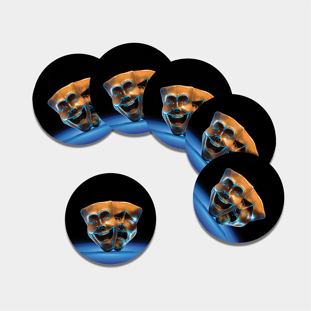 The Sock And Buskin Theatre Masks Print Leather Coaster Set