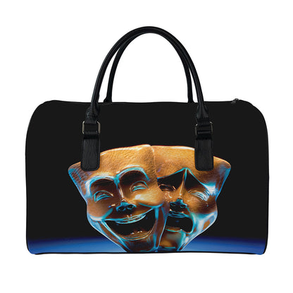 The Sock And Buskin Theatre Masks Print Leather Duffle Bag