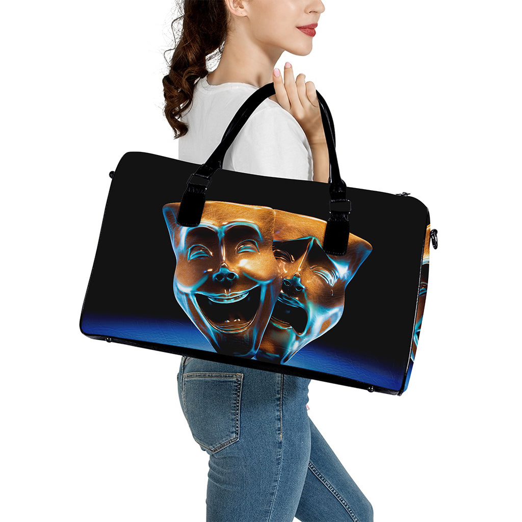 The Sock And Buskin Theatre Masks Print Leather Duffle Bag