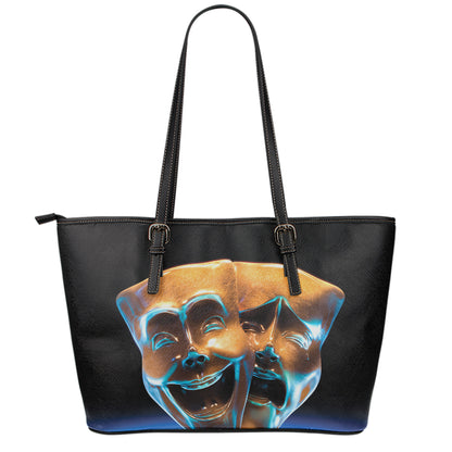 The Sock And Buskin Theatre Masks Print Leather Tote Bag
