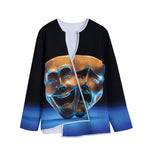 The Sock And Buskin Theatre Masks Print Long Sleeve Short Coat