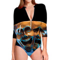 The Sock And Buskin Theatre Masks Print Long Sleeve Swimsuit