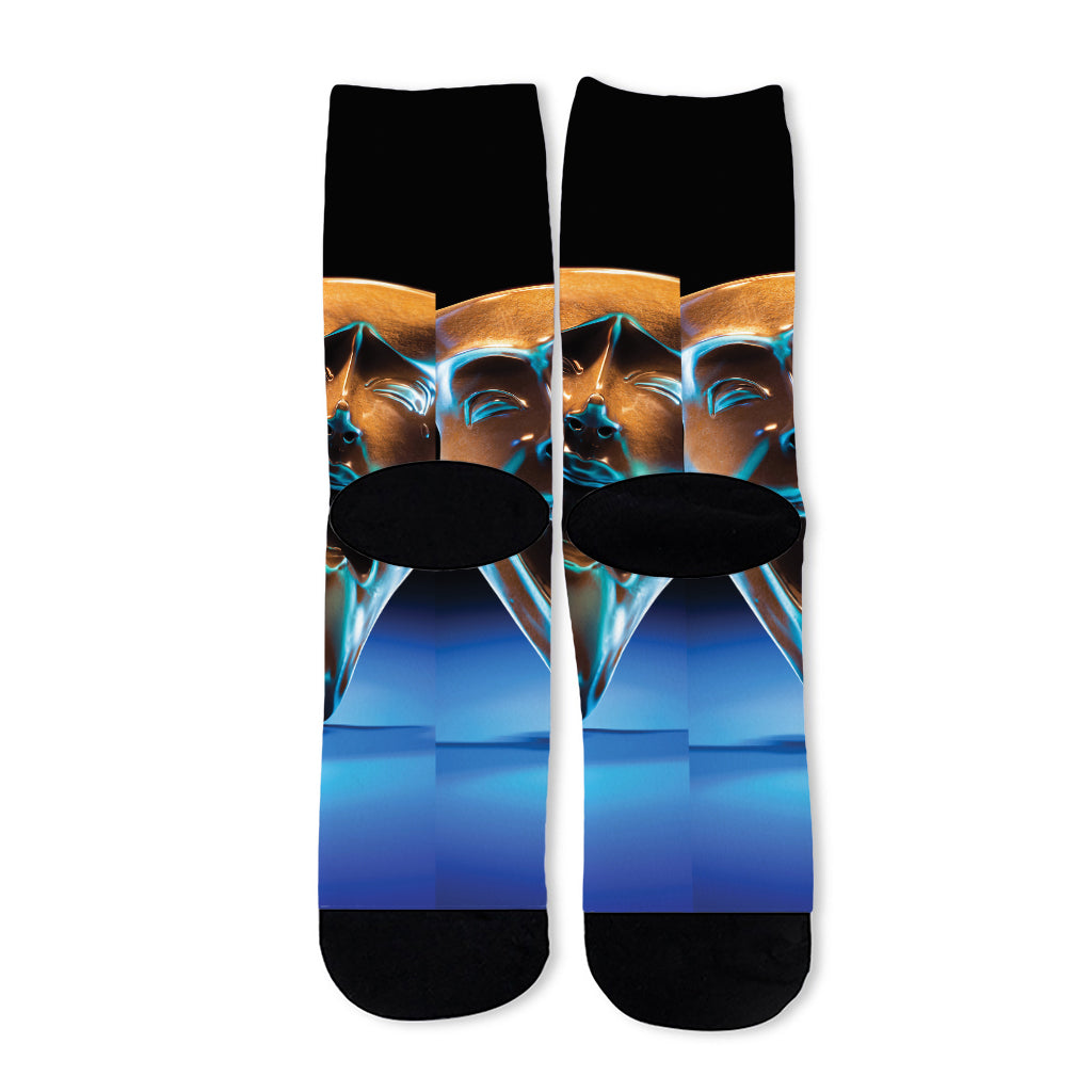 The Sock And Buskin Theatre Masks Print Long Socks