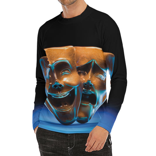 The Sock And Buskin Theatre Masks Print Men's Long Sleeve Rash Guard