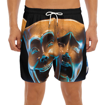 The Sock And Buskin Theatre Masks Print Men's Split Running Shorts