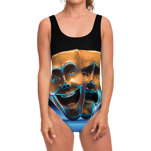The Sock And Buskin Theatre Masks Print One Piece Swimsuit
