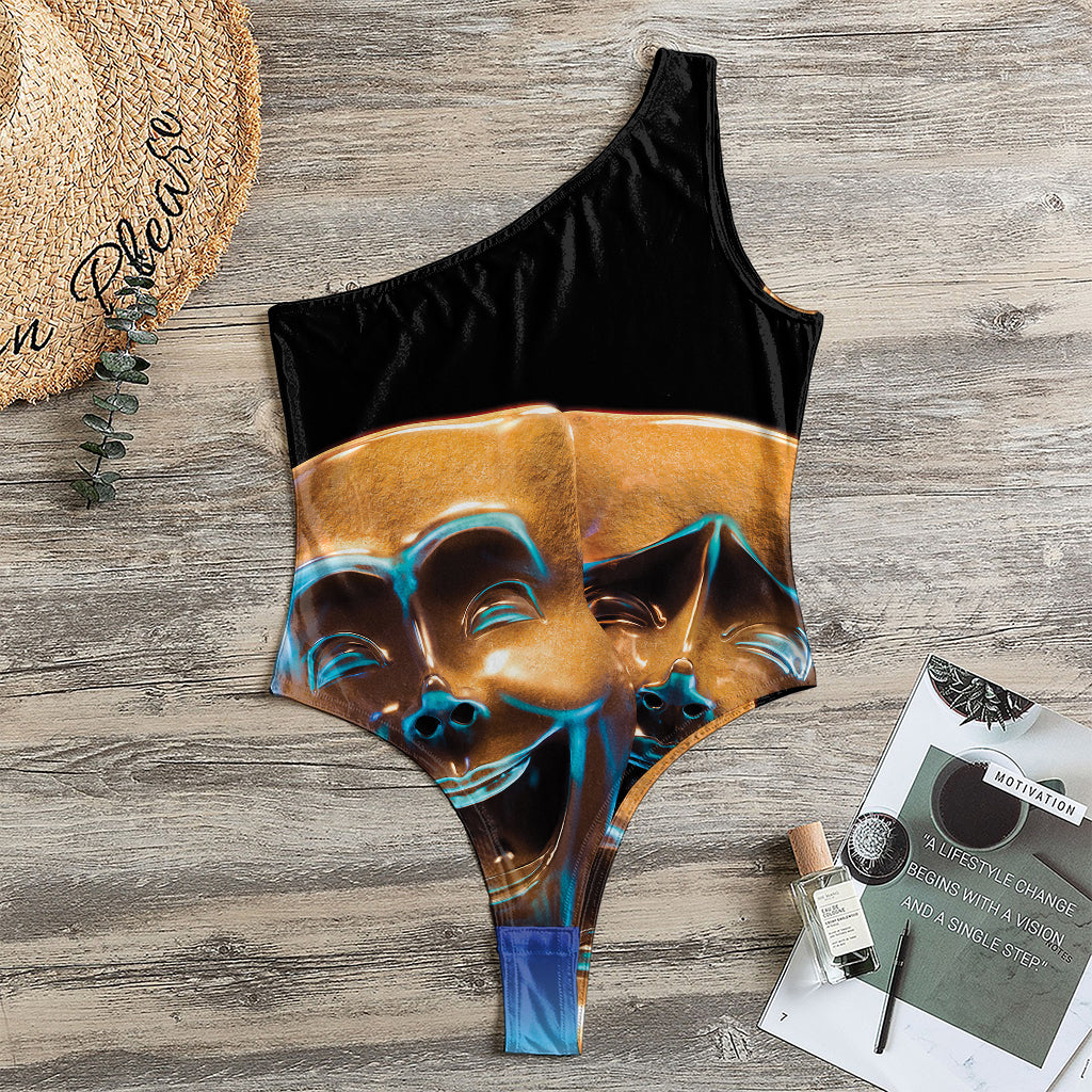 The Sock And Buskin Theatre Masks Print One Shoulder Bodysuit